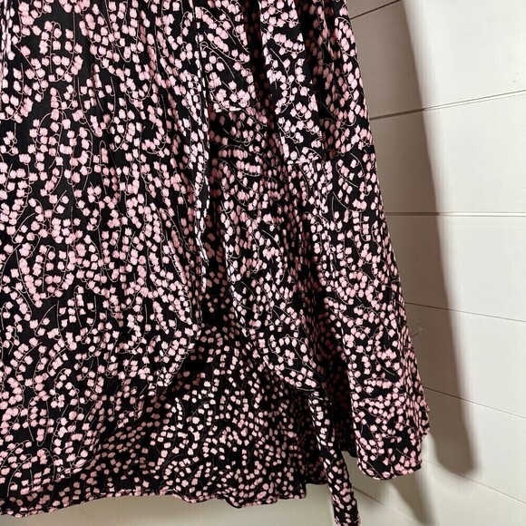 Ganni Floral Print Wrap Midi Dress Pink Black Dainty Feminine Size 36/Small - Picture 5 of 8
